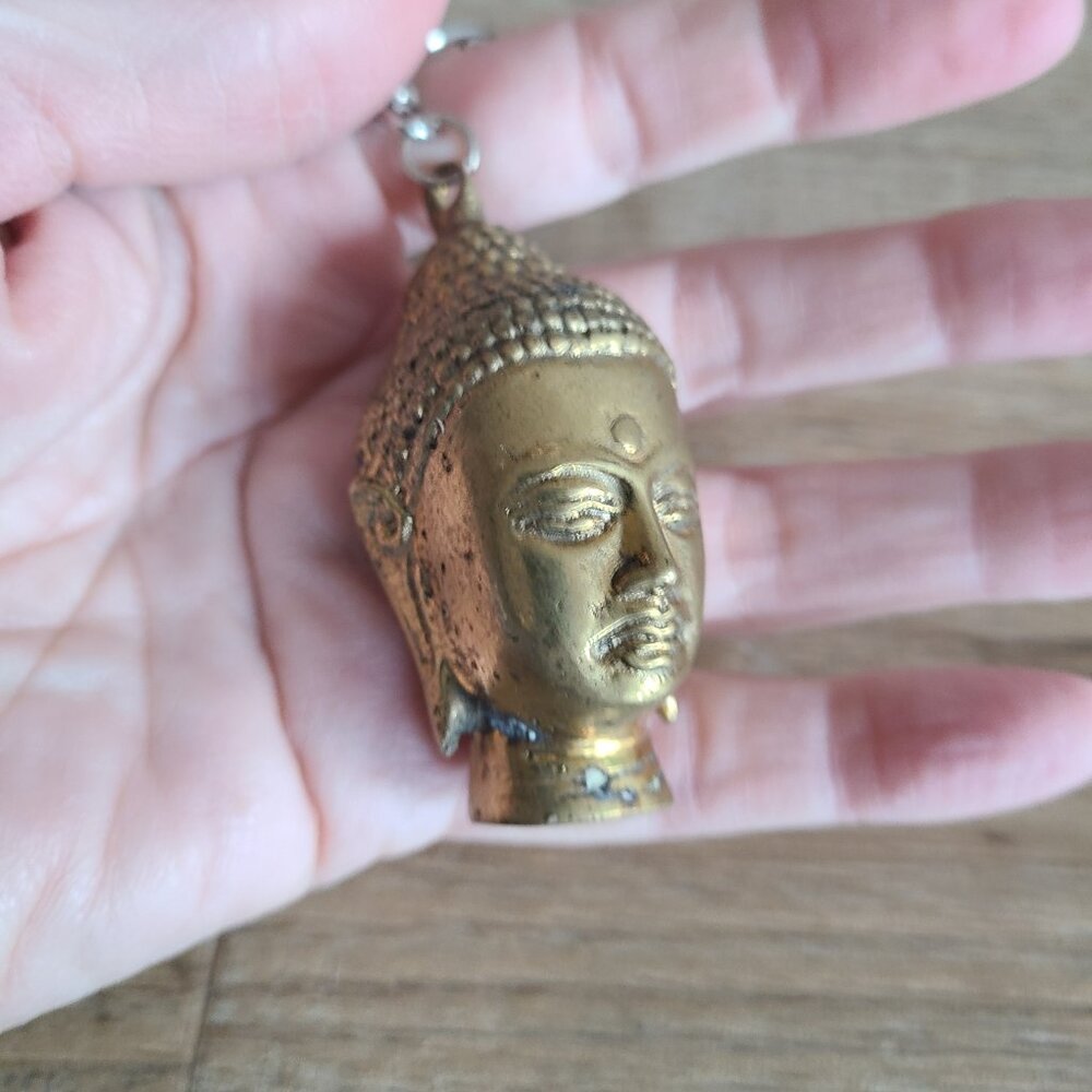 Brass Buddha head keychain or pendant.